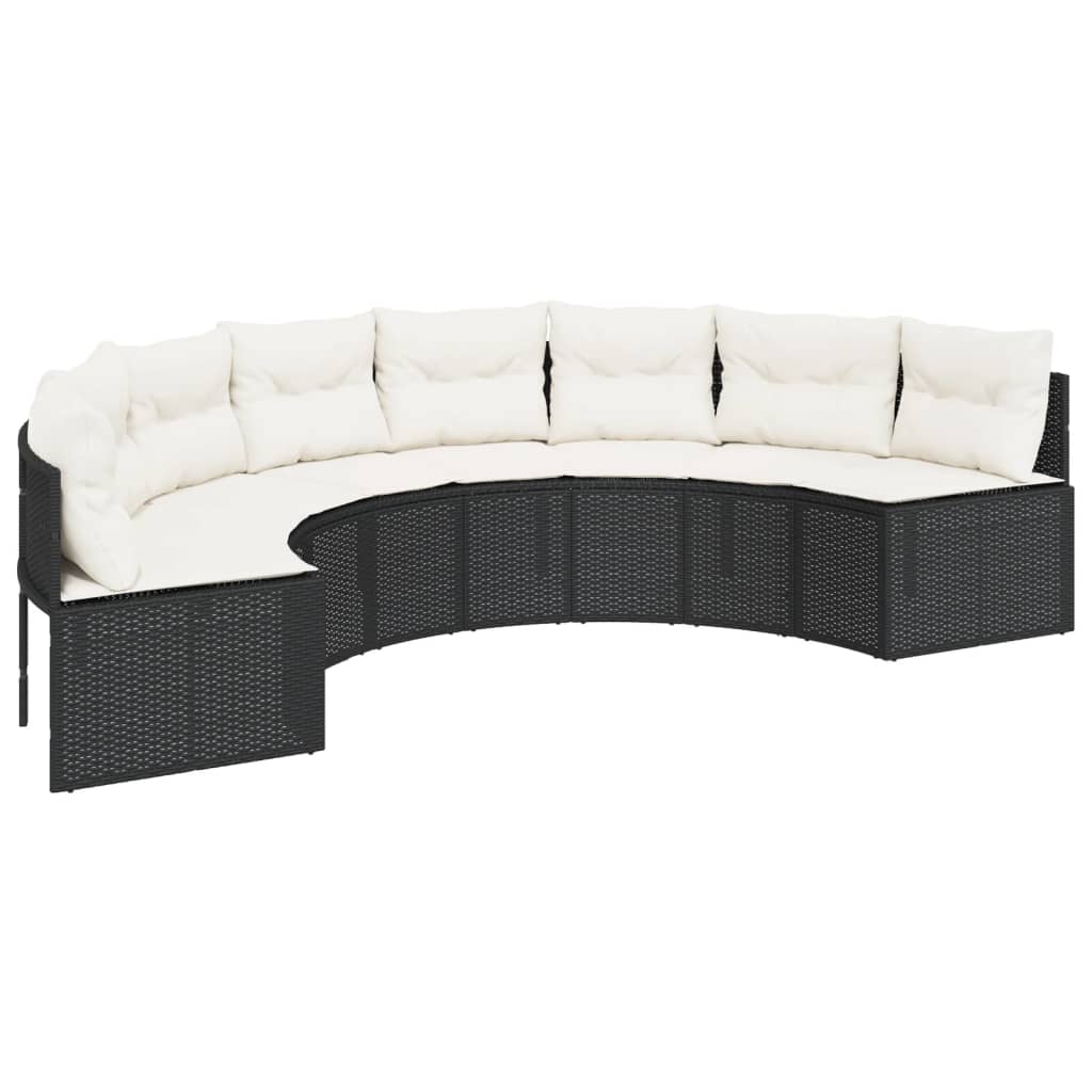 Tuinbank met kussens halfrond poly rattan zwart is nu te koop bij PeponiXL, paradijselijk wonen!