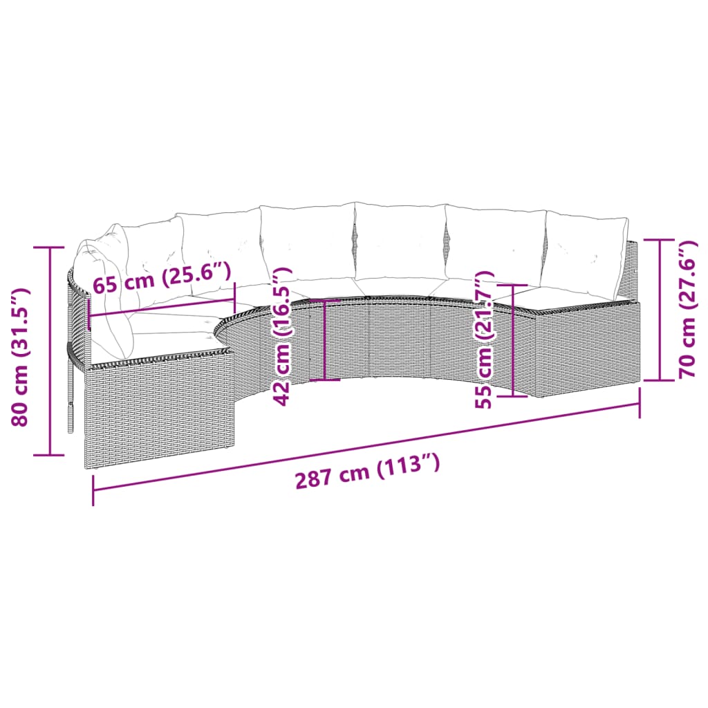 Tuinbank met kussens halfrond poly rattan zwart is nu te koop bij PeponiXL, paradijselijk wonen!
