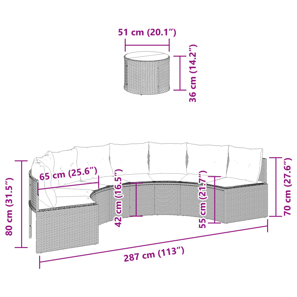 Tuinbank met tafel en kussens halfrond poly rattan zwart is nu te koop bij PeponiXL, paradijselijk wonen!