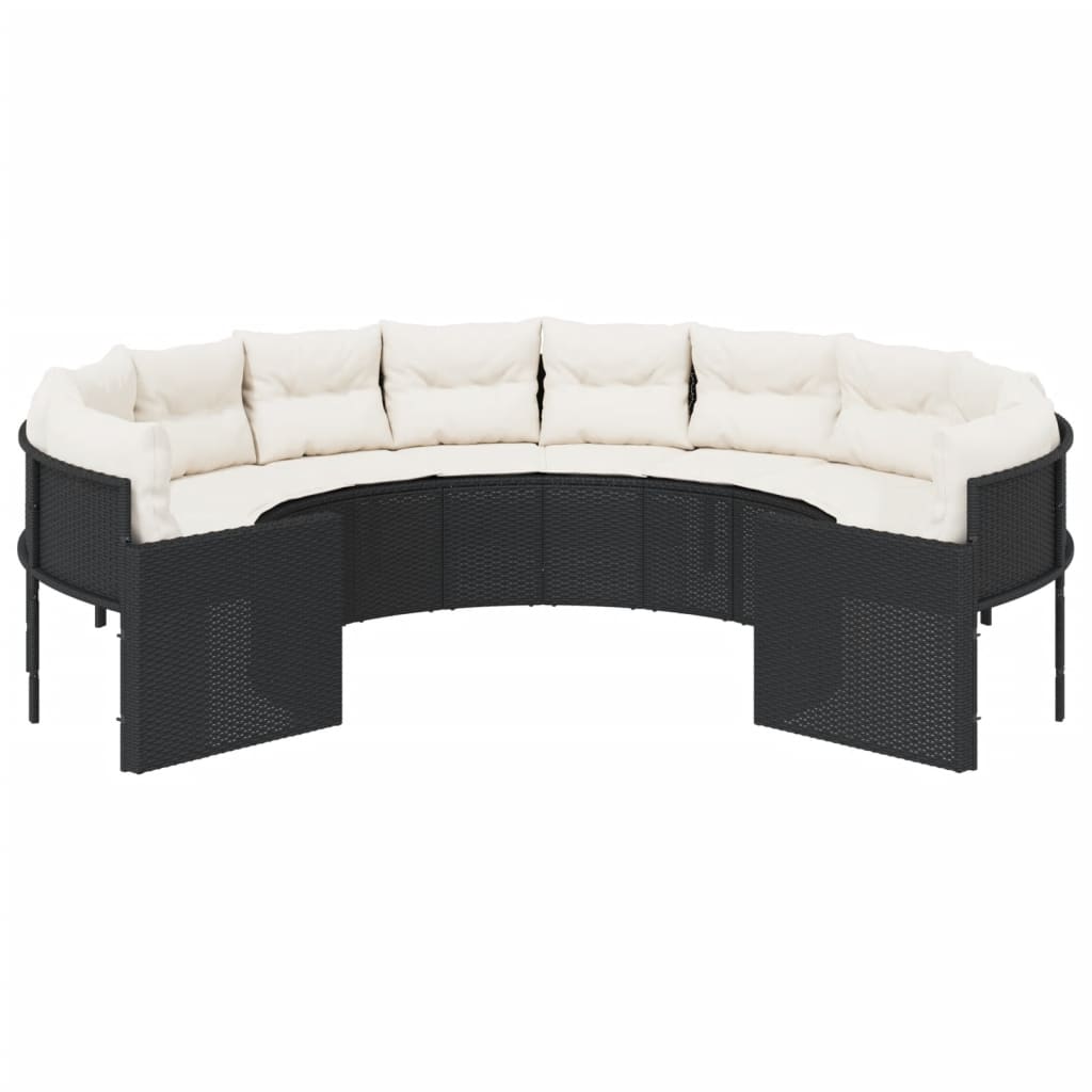 Tuinbank met kussens rond poly rattan zwart is nu te koop bij PeponiXL, paradijselijk wonen!