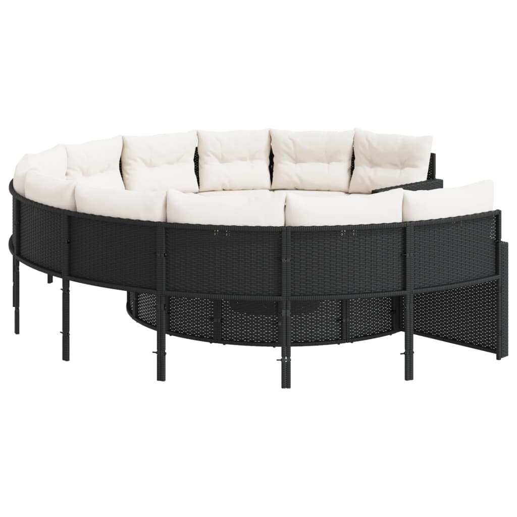 Tuinbank met kussens rond poly rattan zwart is nu te koop bij PeponiXL, paradijselijk wonen!