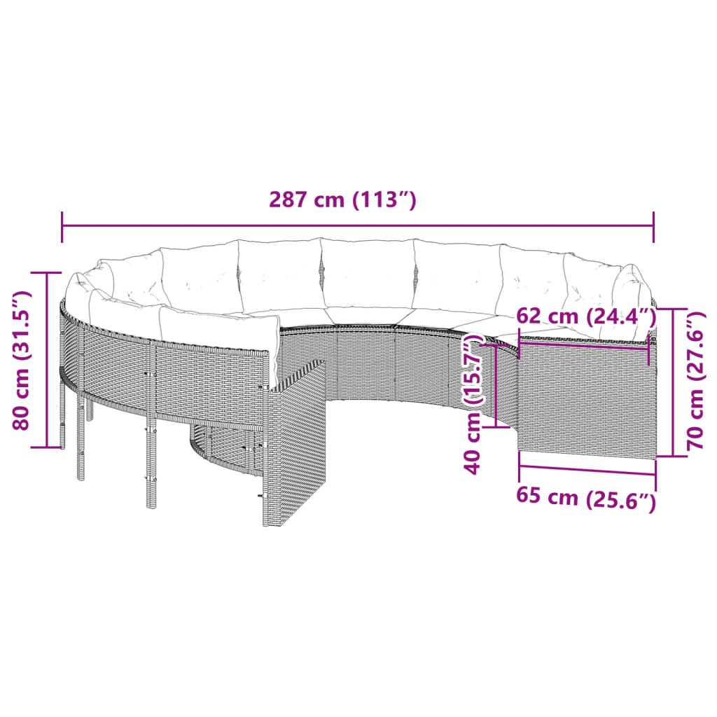 Tuinbank met kussens rond poly rattan zwart is nu te koop bij PeponiXL, paradijselijk wonen!