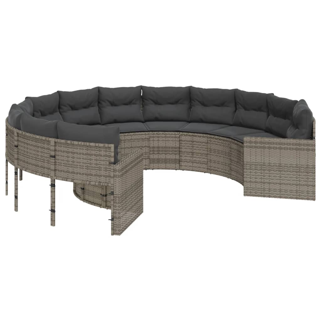 Tuinbank met kussens rond poly rattan grijs is nu te koop bij PeponiXL, paradijselijk wonen!