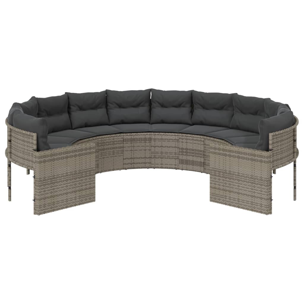 Tuinbank met kussens rond poly rattan grijs is nu te koop bij PeponiXL, paradijselijk wonen!
