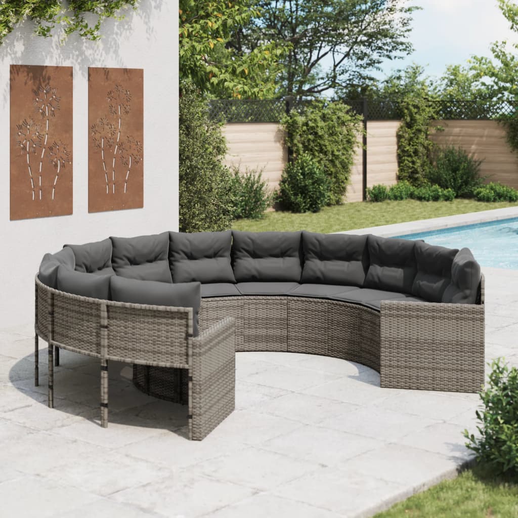 Tuinbank met kussens rond poly rattan grijs is nu te koop bij PeponiXL, paradijselijk wonen!