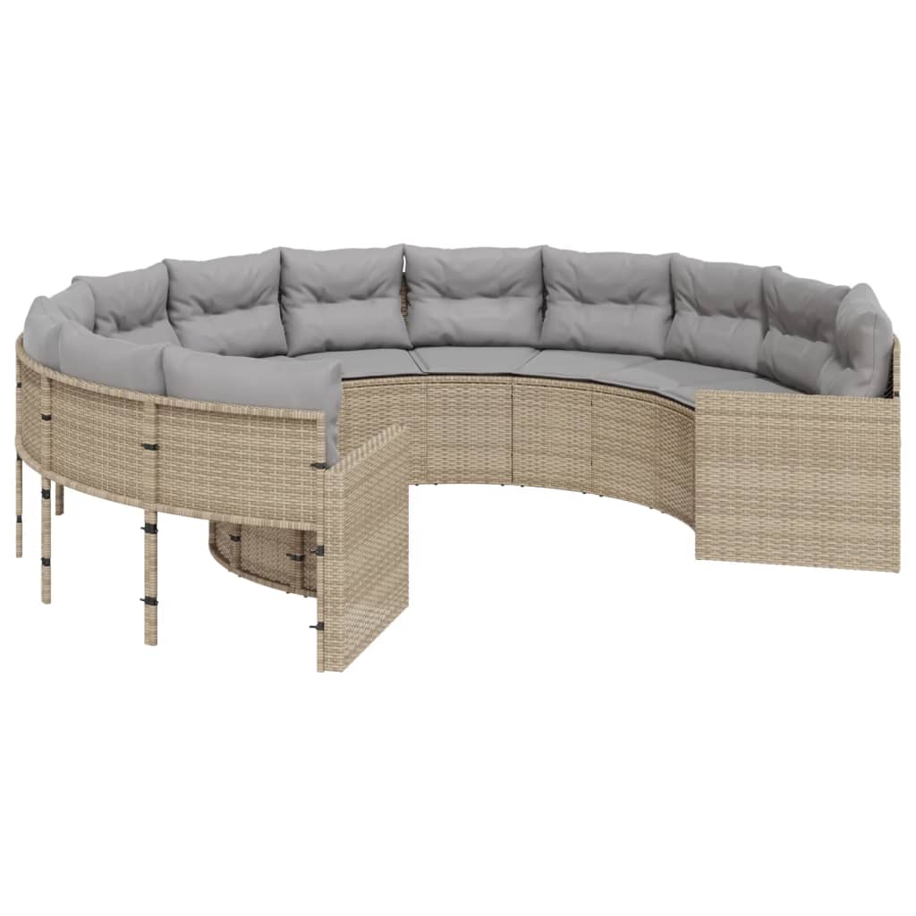 Tuinbank met kussens rond poly rattan beige is nu te koop bij PeponiXL, paradijselijk wonen!