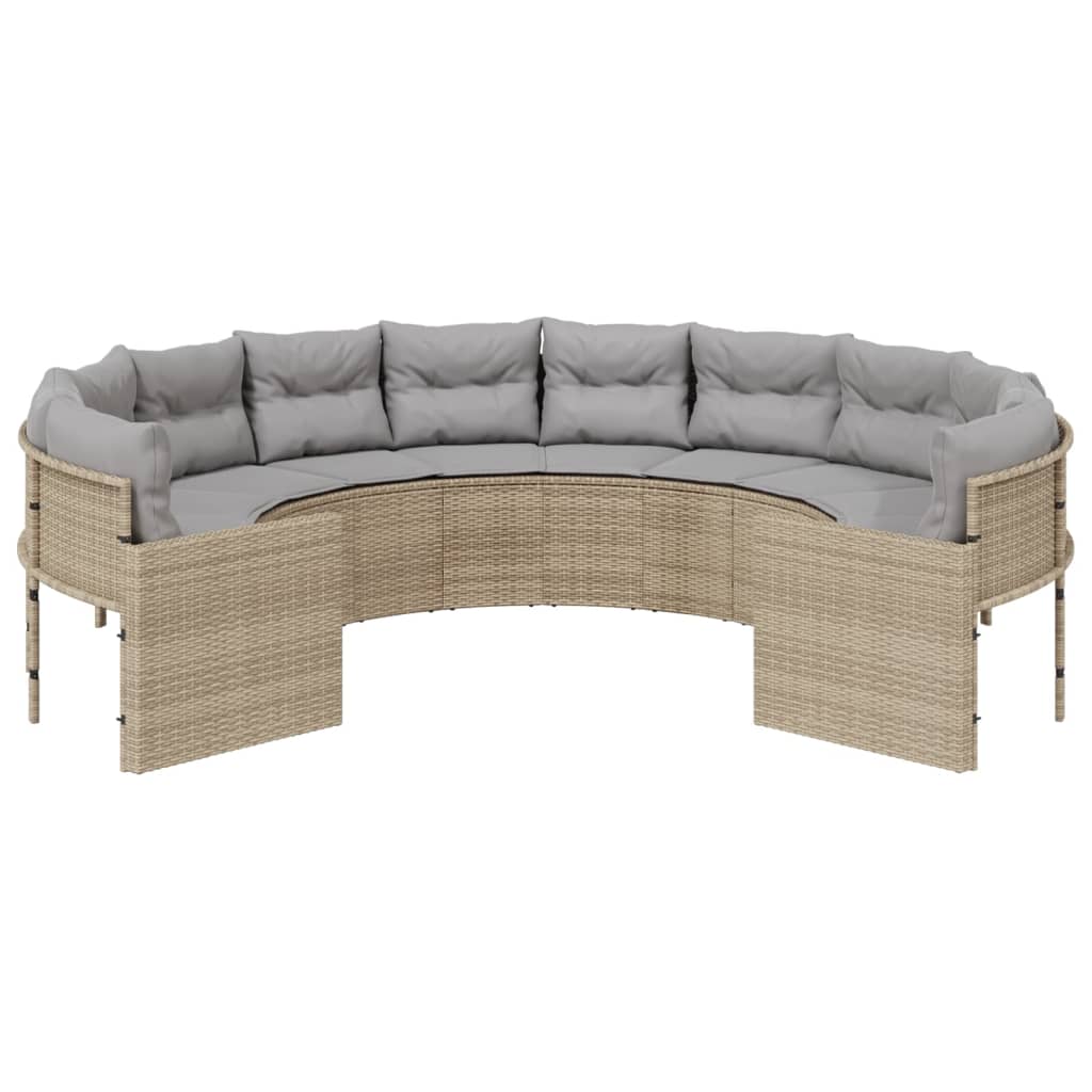 Tuinbank met kussens rond poly rattan beige is nu te koop bij PeponiXL, paradijselijk wonen!