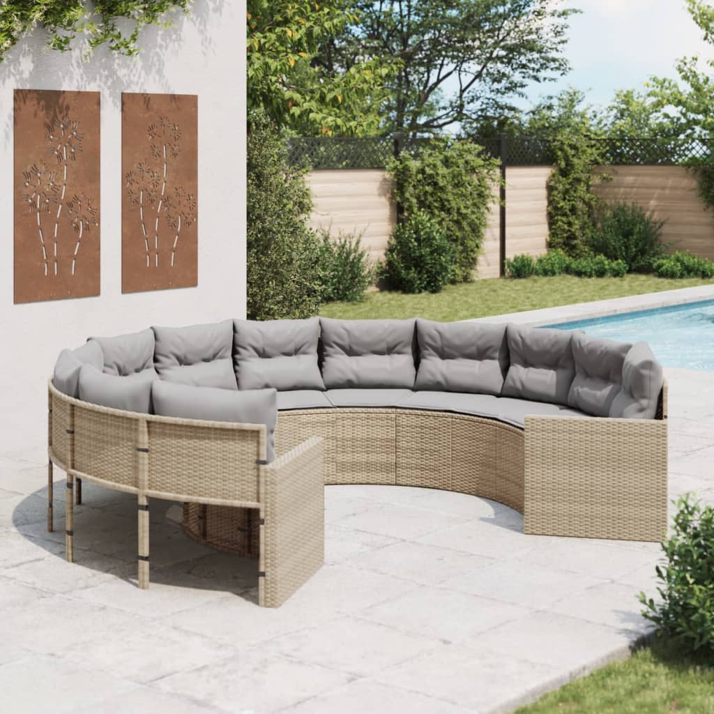 Tuinbank met kussens rond poly rattan beige is nu te koop bij PeponiXL, paradijselijk wonen!