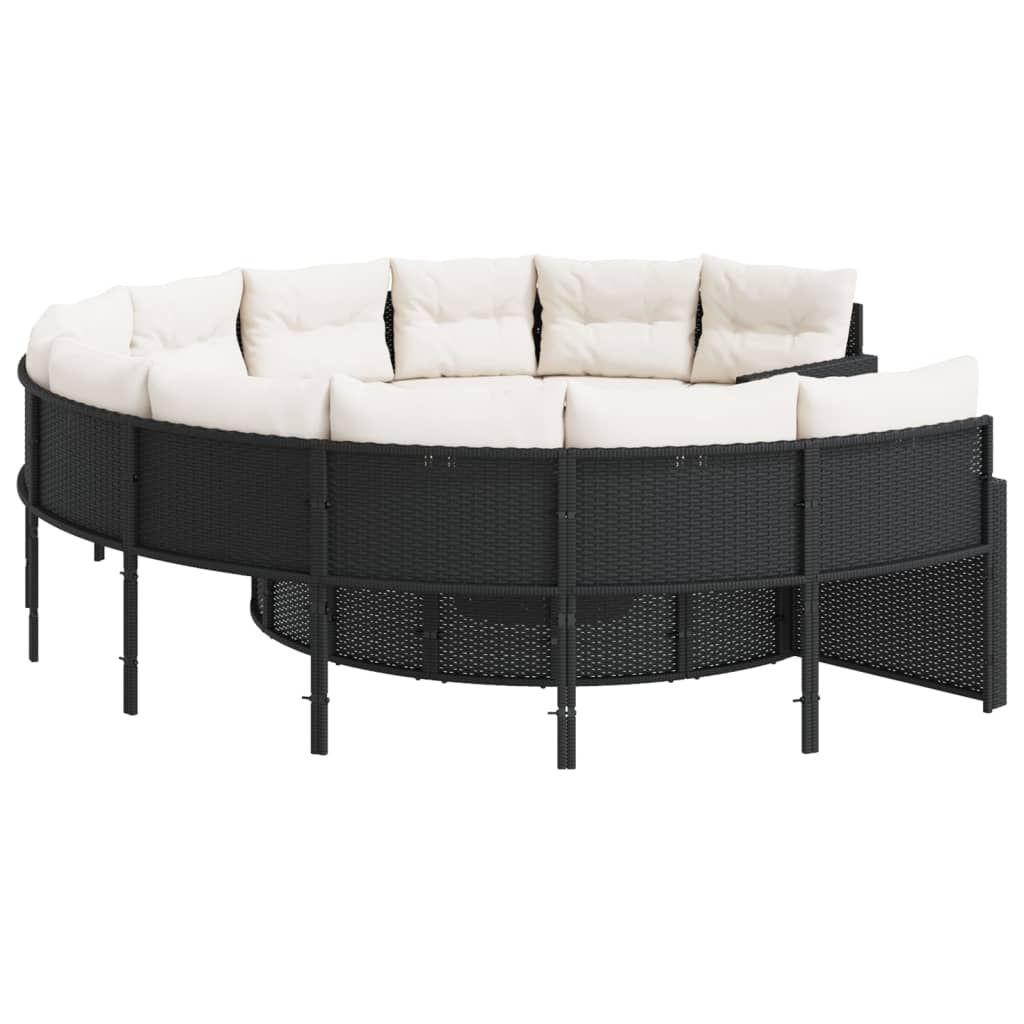 Tuinbank met tafel en kussens rond poly rattan zwart is nu te koop bij PeponiXL, paradijselijk wonen!