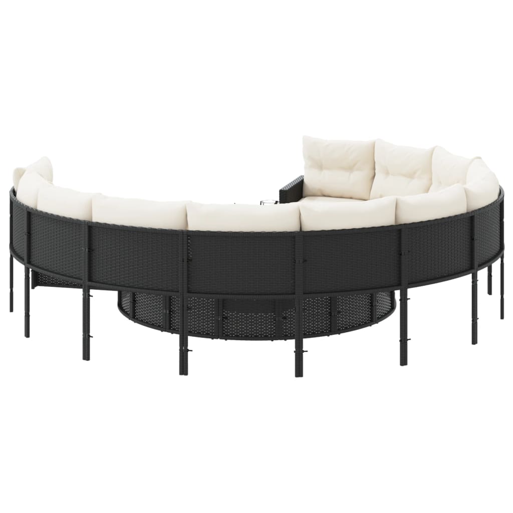Tuinbank met tafel en kussens rond poly rattan zwart is nu te koop bij PeponiXL, paradijselijk wonen!