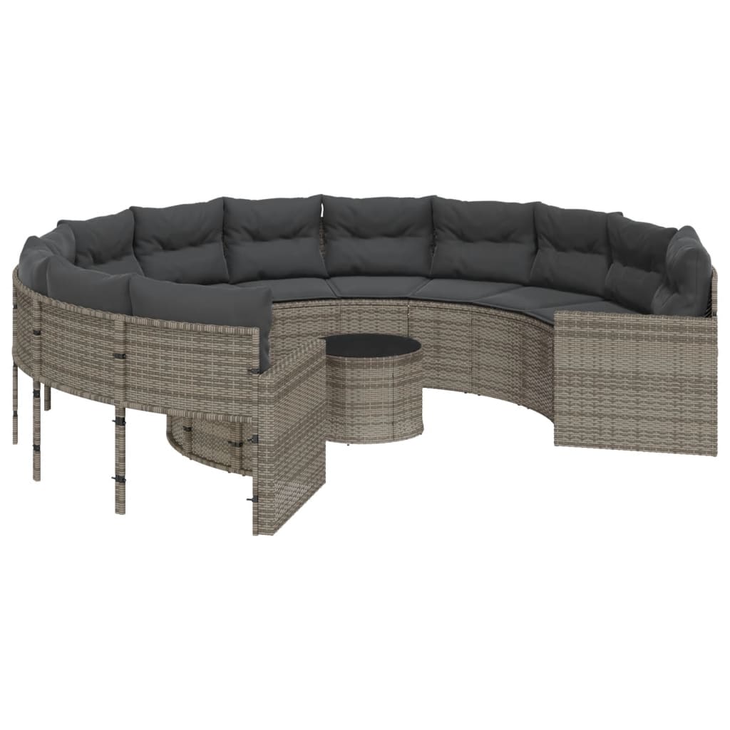 Tuinbank met tafel en kussens rond poly rattan grijs is nu te koop bij PeponiXL, paradijselijk wonen!
