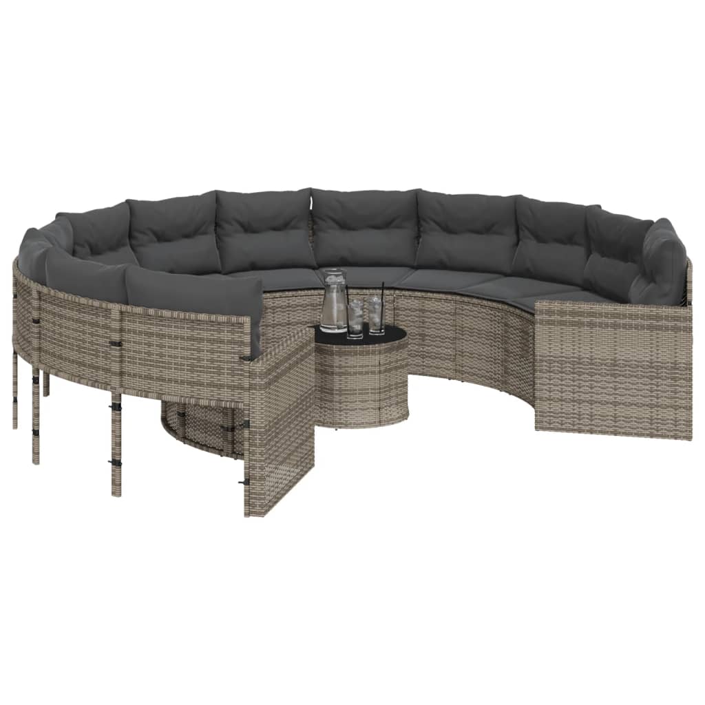 Tuinbank met tafel en kussens rond poly rattan grijs is nu te koop bij PeponiXL, paradijselijk wonen!