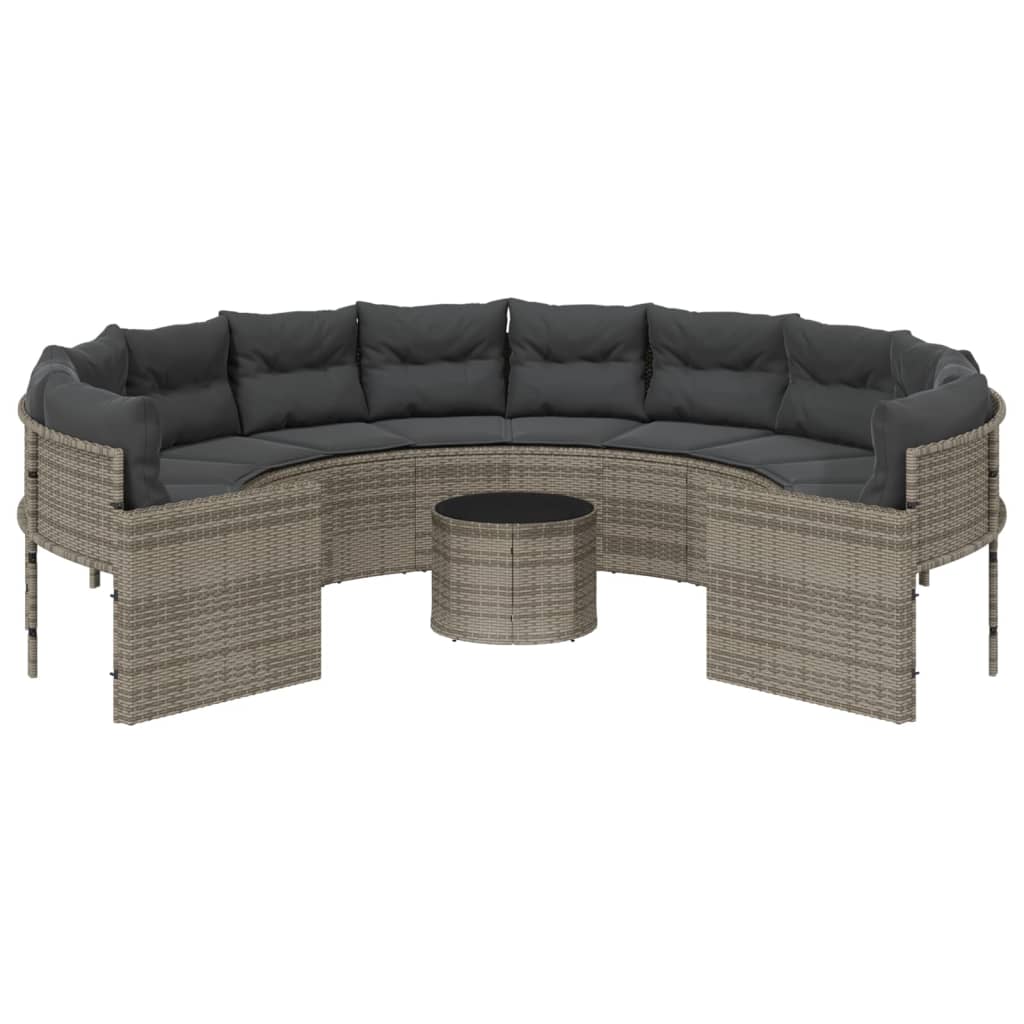 Tuinbank met tafel en kussens rond poly rattan grijs is nu te koop bij PeponiXL, paradijselijk wonen!