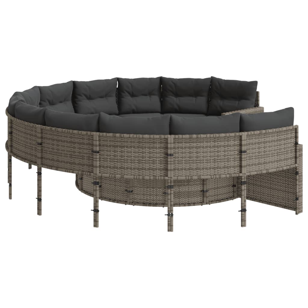 Tuinbank met tafel en kussens rond poly rattan grijs is nu te koop bij PeponiXL, paradijselijk wonen!