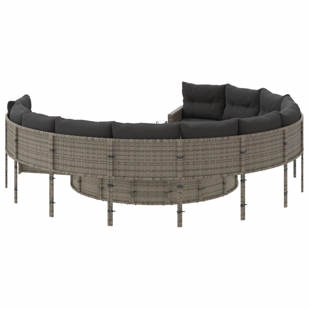 Tuinbank met tafel en kussens rond poly rattan grijs is nu te koop bij PeponiXL, paradijselijk wonen!