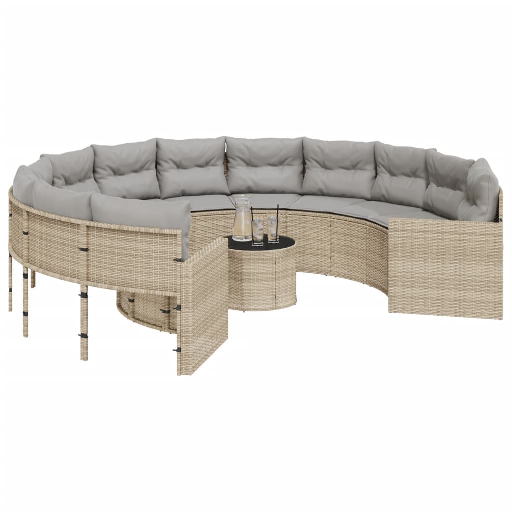 Tuinbank met tafel en kussens rond poly rattan beige is nu te koop bij PeponiXL, paradijselijk wonen!