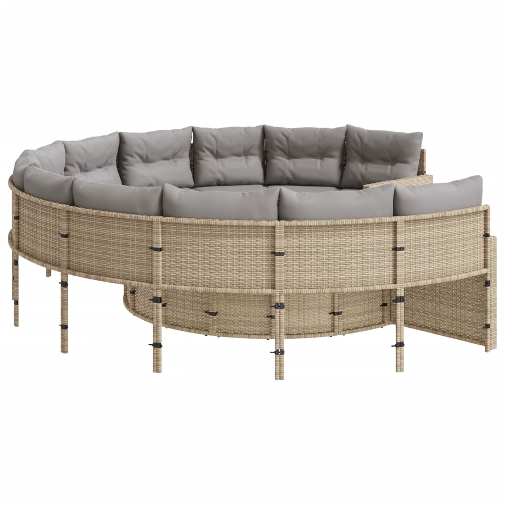 Tuinbank met tafel en kussens rond poly rattan beige is nu te koop bij PeponiXL, paradijselijk wonen!