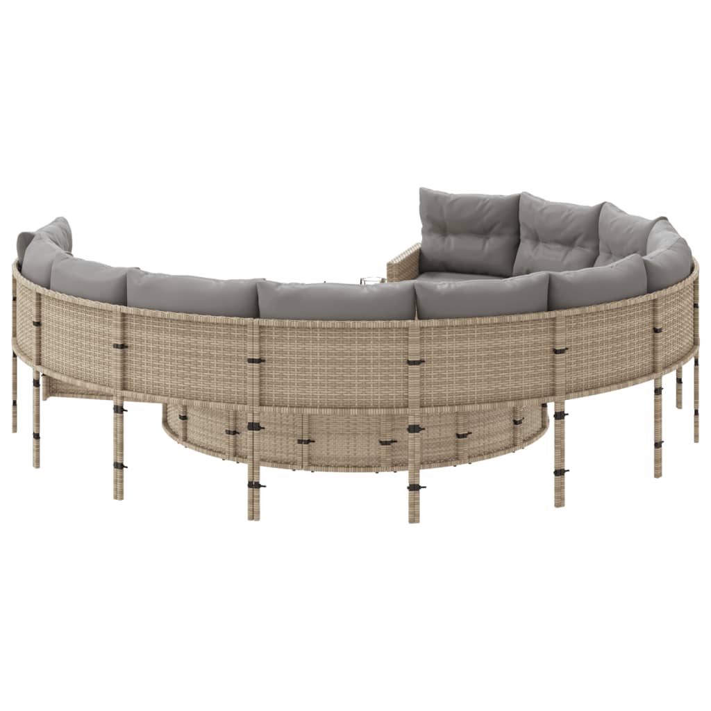 Tuinbank met tafel en kussens rond poly rattan beige is nu te koop bij PeponiXL, paradijselijk wonen!