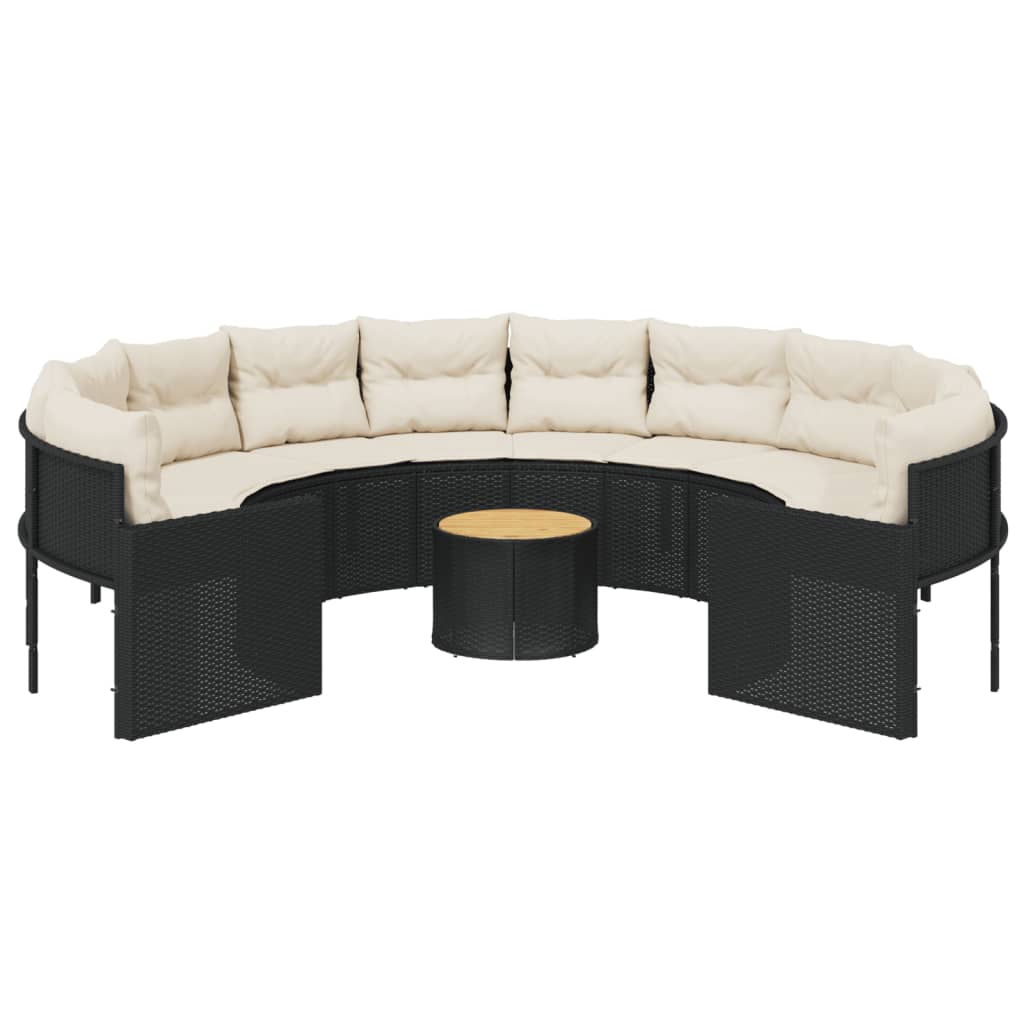 Tuinbank met tafel en kussens rond poly rattan zwart is nu te koop bij PeponiXL, paradijselijk wonen!