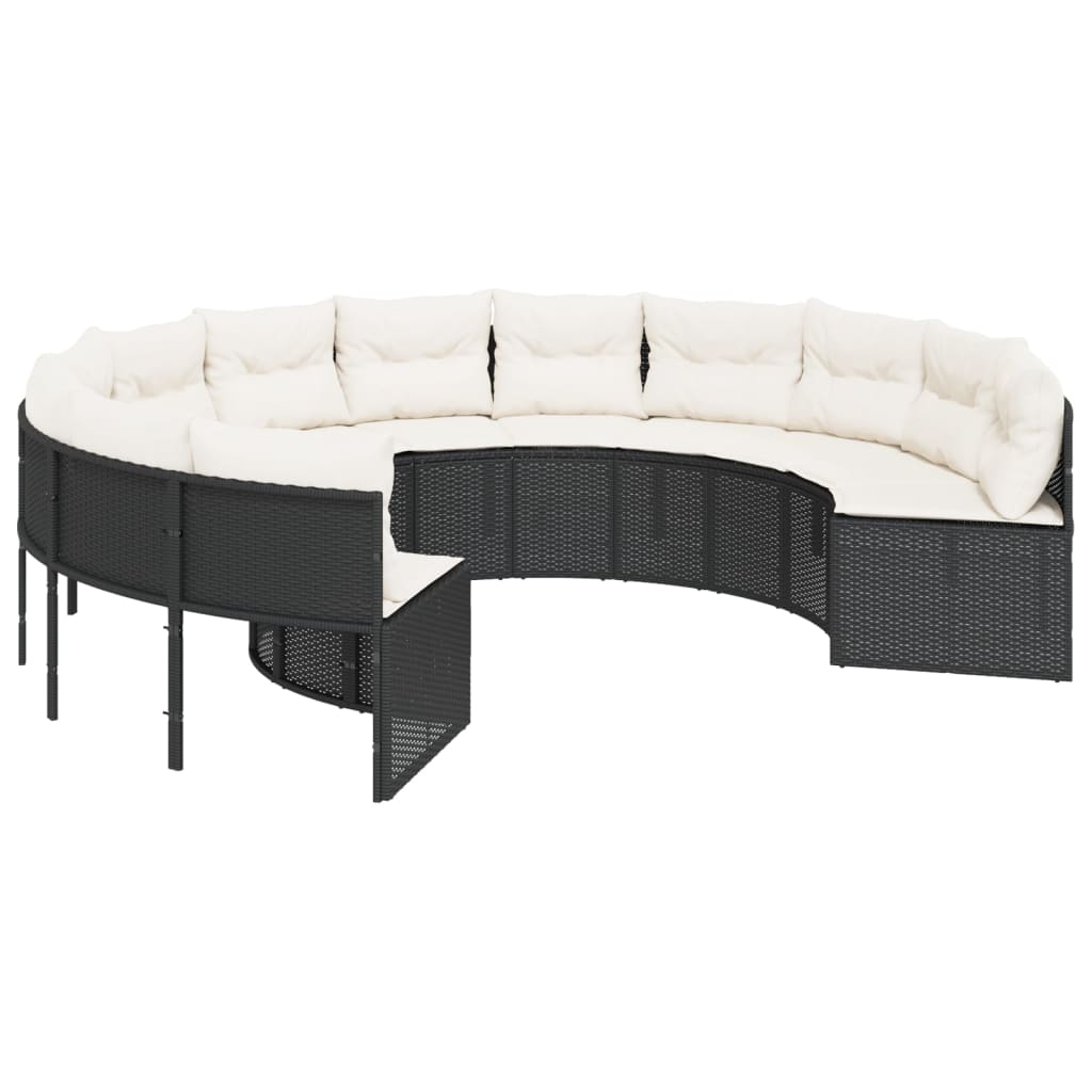 Tuinbank met kussens rond poly rattan zwart is nu te koop bij PeponiXL, paradijselijk wonen!