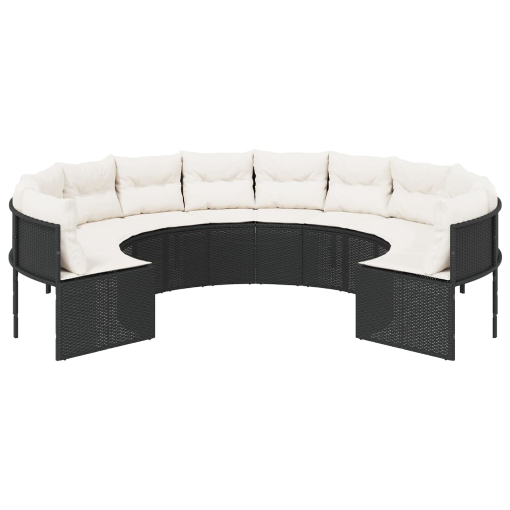 Tuinbank met kussens rond poly rattan zwart is nu te koop bij PeponiXL, paradijselijk wonen!