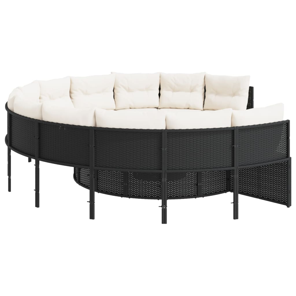 Tuinbank met kussens rond poly rattan zwart is nu te koop bij PeponiXL, paradijselijk wonen!