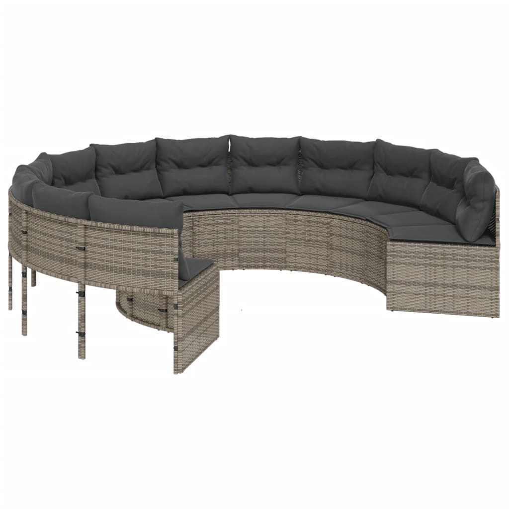 Tuinbank met kussens rond poly rattan grijs is nu te koop bij PeponiXL, paradijselijk wonen!