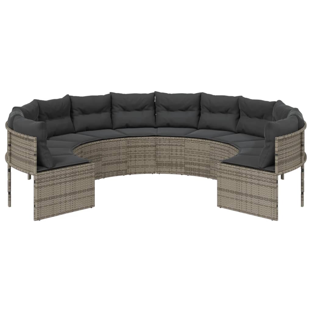 Tuinbank met kussens rond poly rattan grijs is nu te koop bij PeponiXL, paradijselijk wonen!
