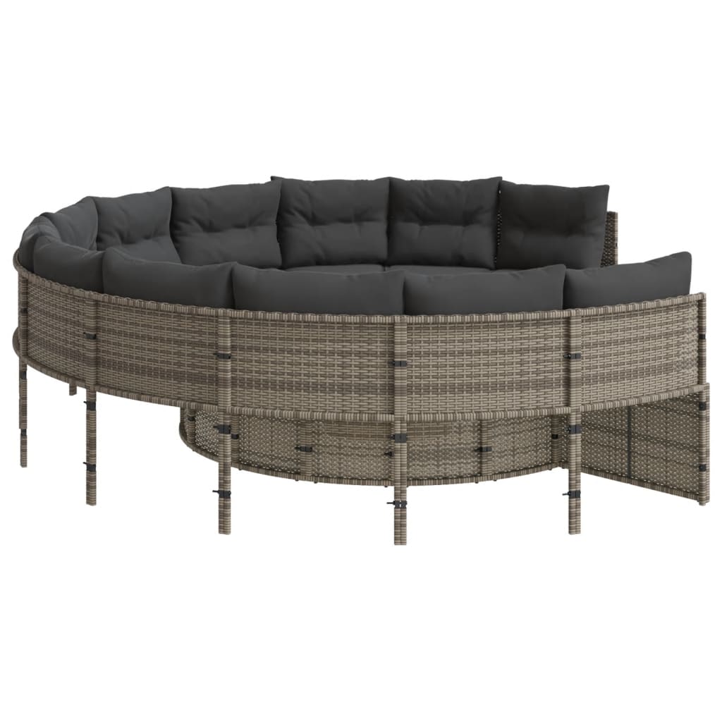 Tuinbank met kussens rond poly rattan grijs is nu te koop bij PeponiXL, paradijselijk wonen!