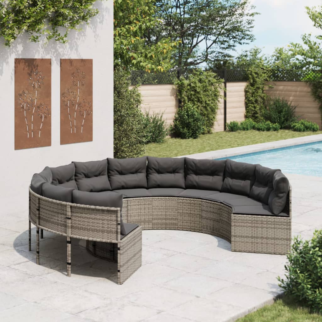 Tuinbank met kussens rond poly rattan grijs is nu te koop bij PeponiXL, paradijselijk wonen!