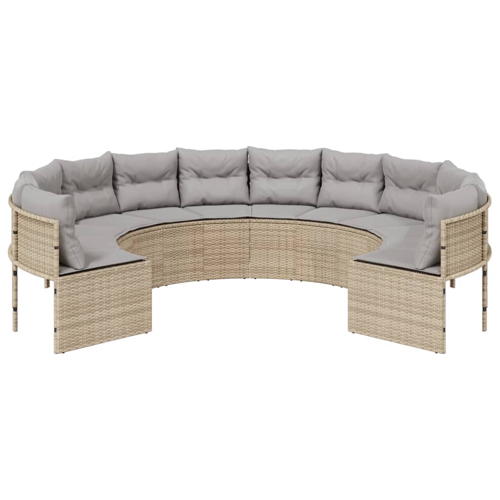 Tuinbank met kussens rond poly rattan beige is nu te koop bij PeponiXL, paradijselijk wonen!