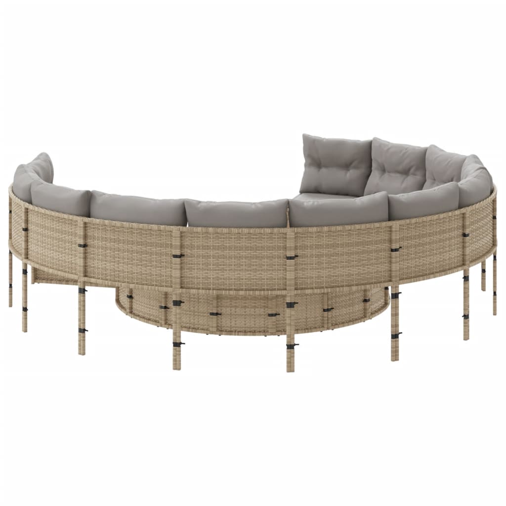 Tuinbank met kussens rond poly rattan beige is nu te koop bij PeponiXL, paradijselijk wonen!