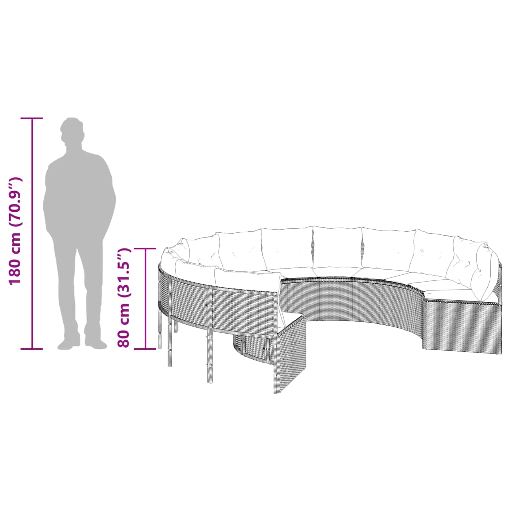 Tuinbank met kussens rond poly rattan beige is nu te koop bij PeponiXL, paradijselijk wonen!