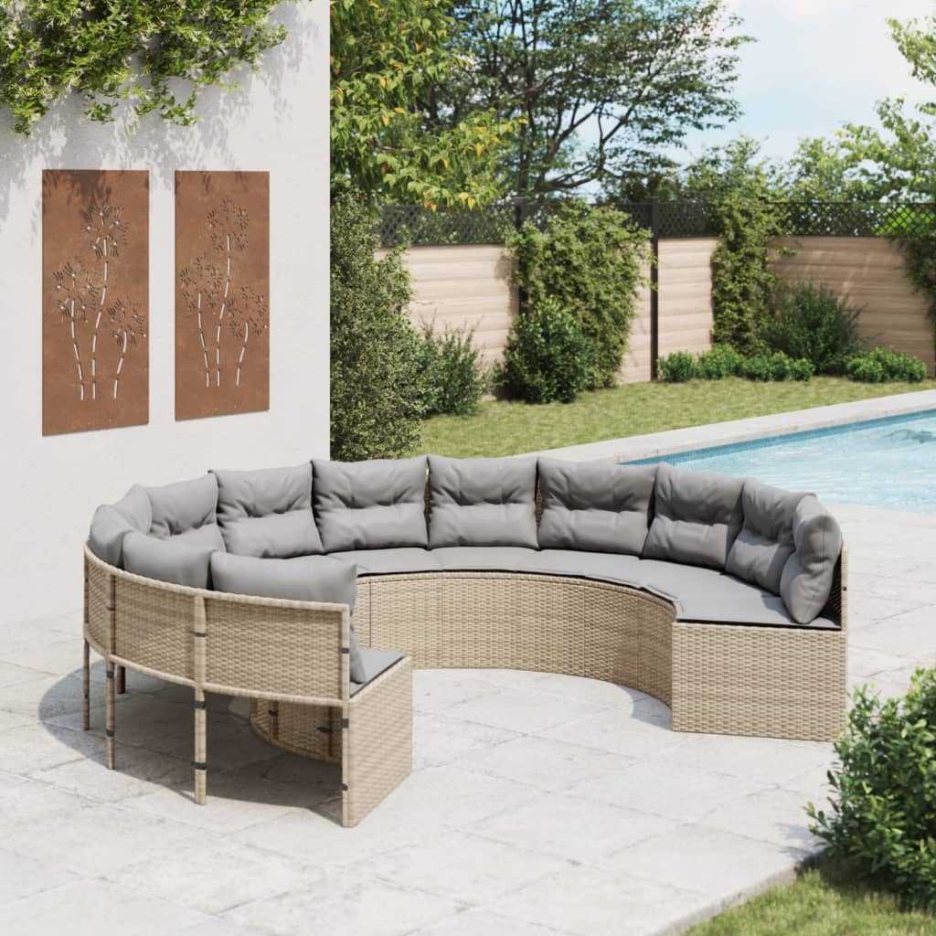 Tuinbank met kussens rond poly rattan beige is nu te koop bij PeponiXL, paradijselijk wonen!