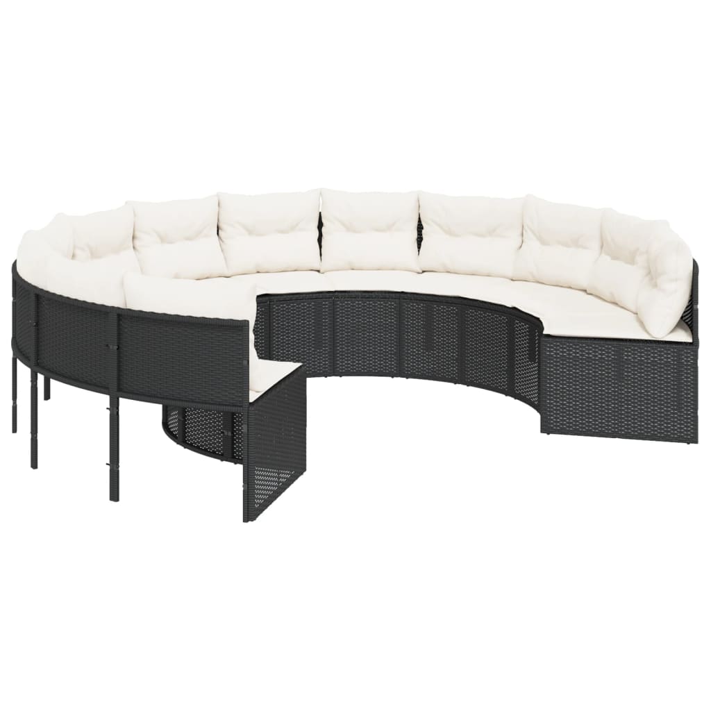Tuinbank met tafel en kussens rond poly rattan zwart is nu te koop bij PeponiXL, paradijselijk wonen!