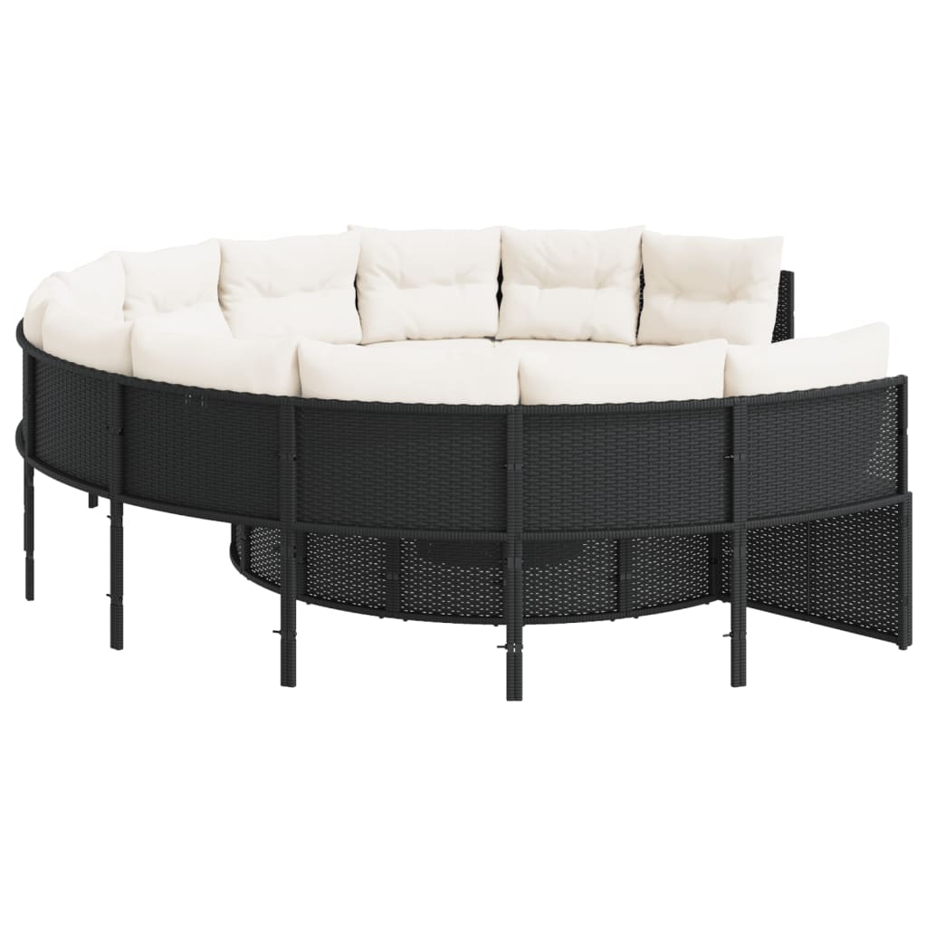 Tuinbank met tafel en kussens rond poly rattan zwart is nu te koop bij PeponiXL, paradijselijk wonen!