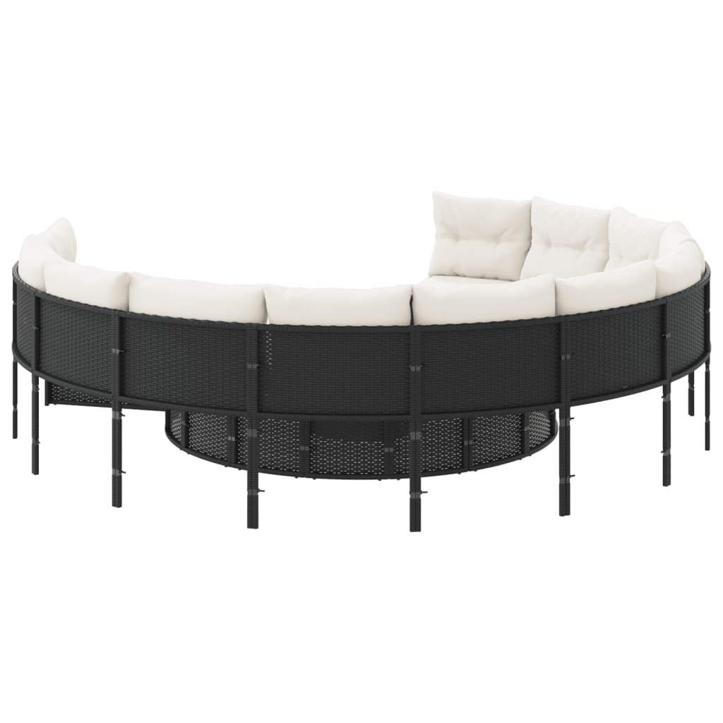 Tuinbank met tafel en kussens rond poly rattan zwart is nu te koop bij PeponiXL, paradijselijk wonen!