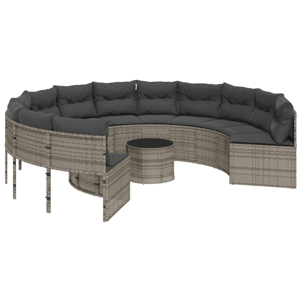 Tuinbank met tafel en kussens rond poly rattan grijs is nu te koop bij PeponiXL, paradijselijk wonen!