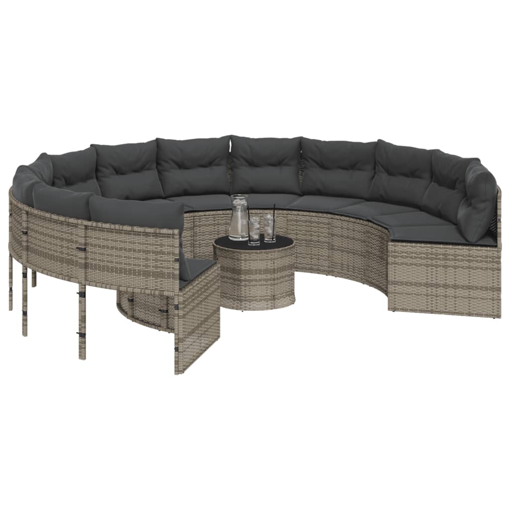 Tuinbank met tafel en kussens rond poly rattan grijs is nu te koop bij PeponiXL, paradijselijk wonen!