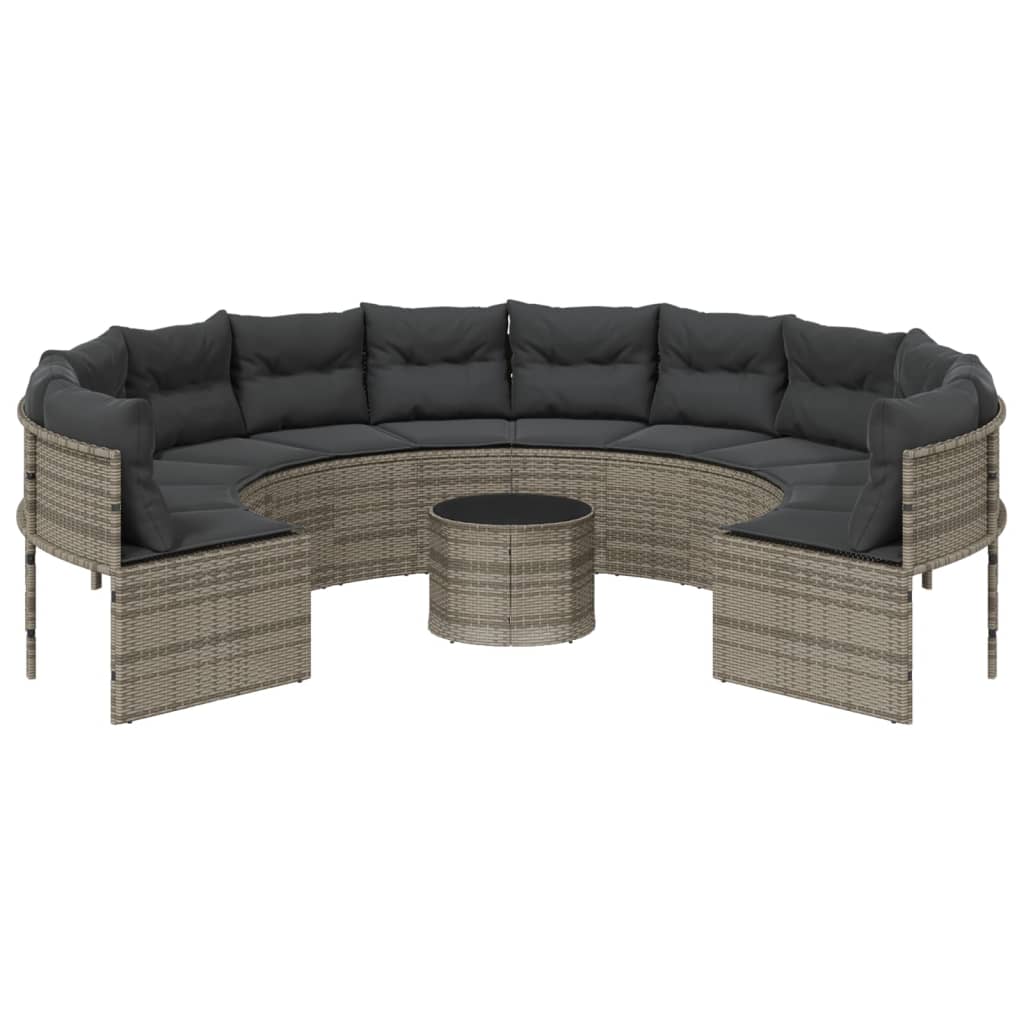 Tuinbank met tafel en kussens rond poly rattan grijs is nu te koop bij PeponiXL, paradijselijk wonen!