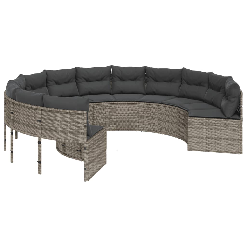 Tuinbank met tafel en kussens rond poly rattan grijs is nu te koop bij PeponiXL, paradijselijk wonen!