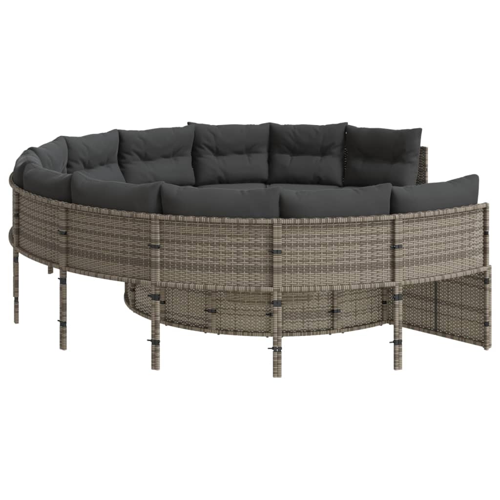 Tuinbank met tafel en kussens rond poly rattan grijs is nu te koop bij PeponiXL, paradijselijk wonen!