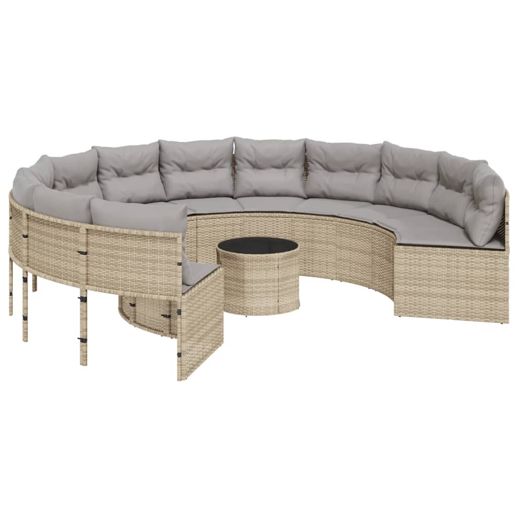 Tuinbank met tafel en kussens rond poly rattan beige is nu te koop bij PeponiXL, paradijselijk wonen!