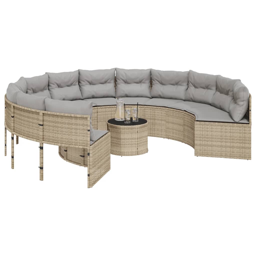 Tuinbank met tafel en kussens rond poly rattan beige is nu te koop bij PeponiXL, paradijselijk wonen!