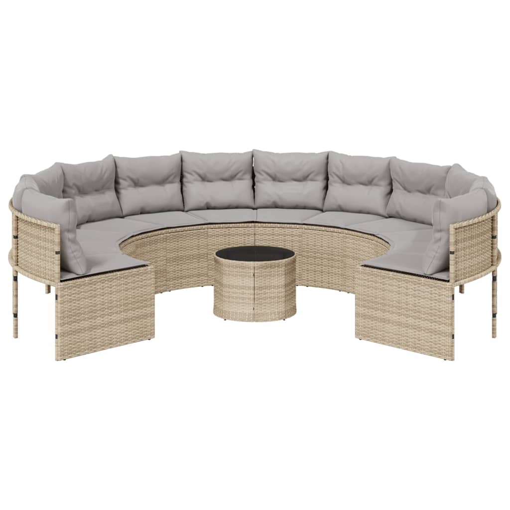 Tuinbank met tafel en kussens rond poly rattan beige is nu te koop bij PeponiXL, paradijselijk wonen!