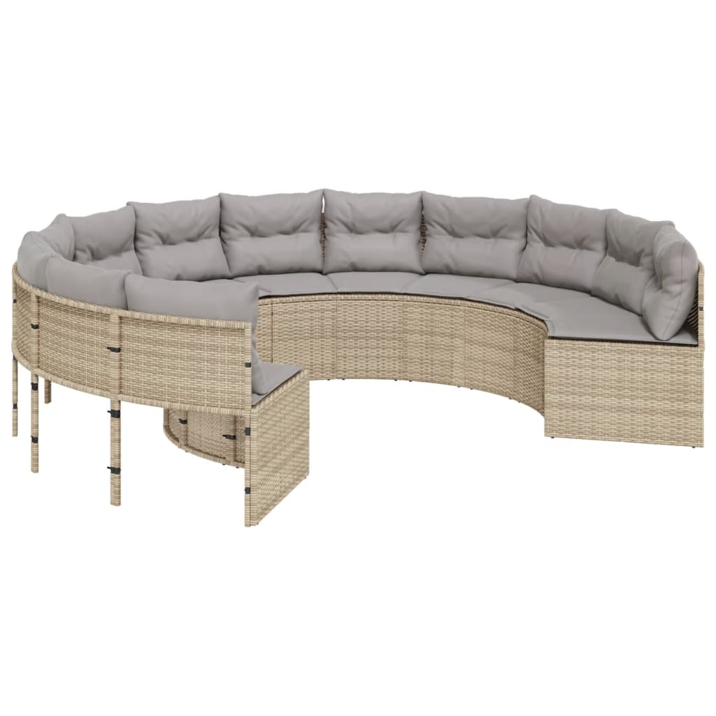 Tuinbank met tafel en kussens rond poly rattan beige is nu te koop bij PeponiXL, paradijselijk wonen!