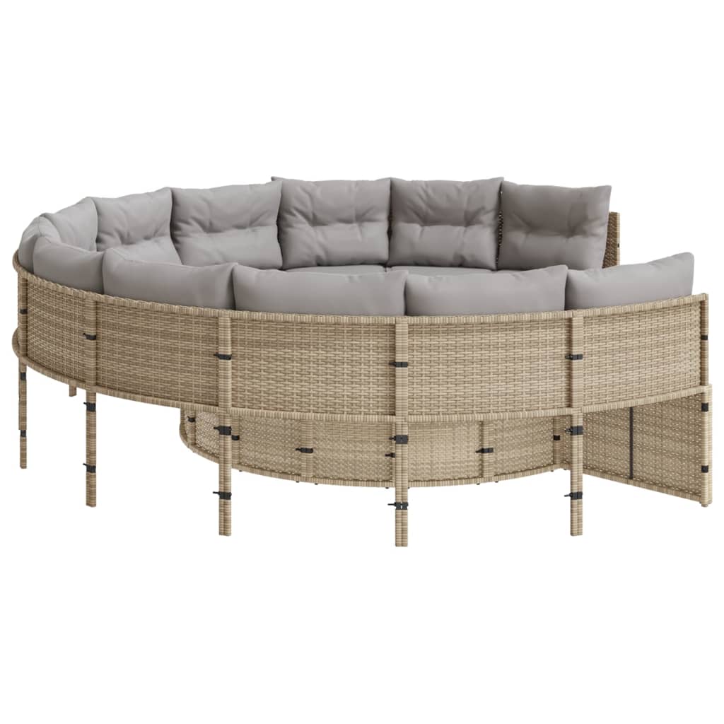 Tuinbank met tafel en kussens rond poly rattan beige is nu te koop bij PeponiXL, paradijselijk wonen!