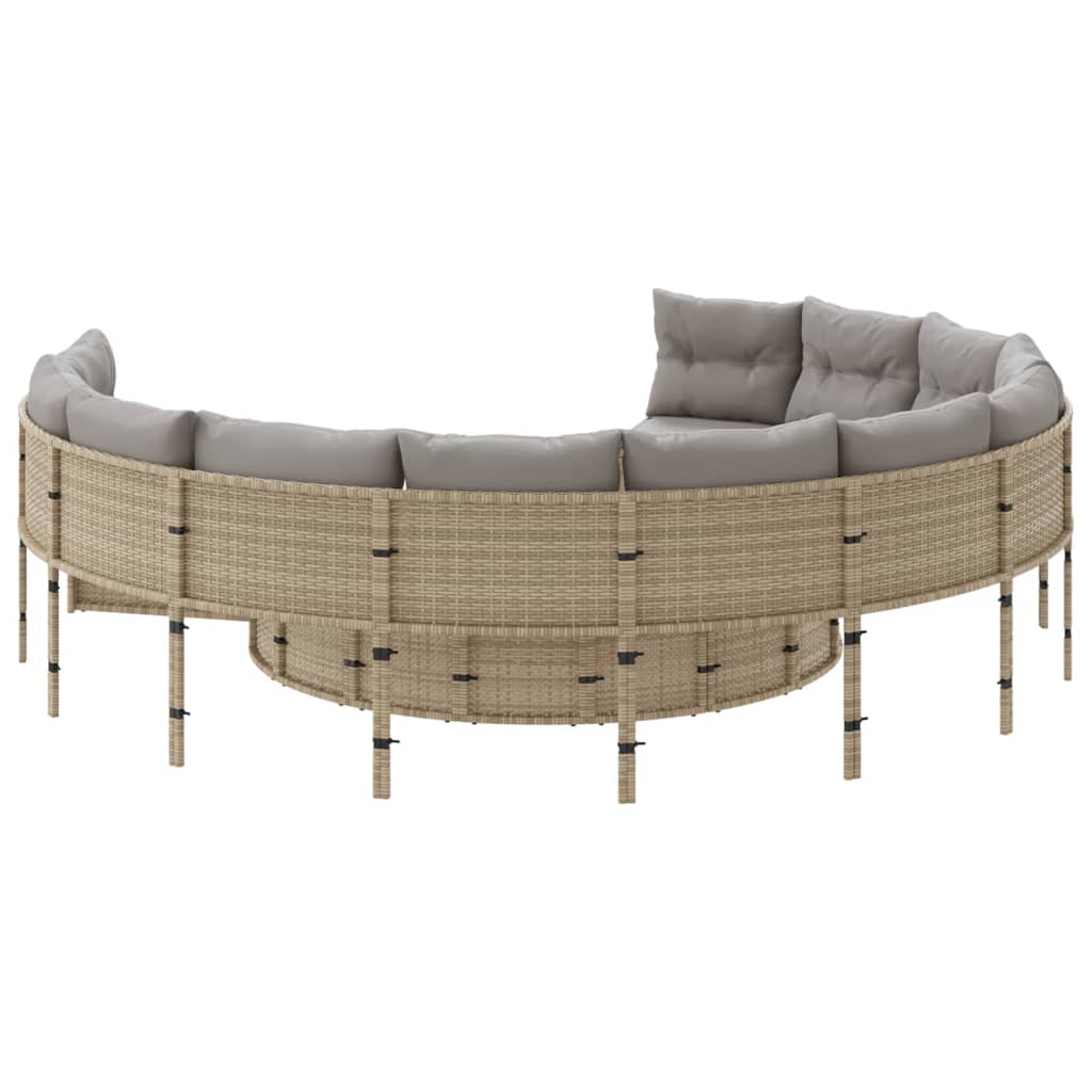 Tuinbank met tafel en kussens rond poly rattan beige is nu te koop bij PeponiXL, paradijselijk wonen!