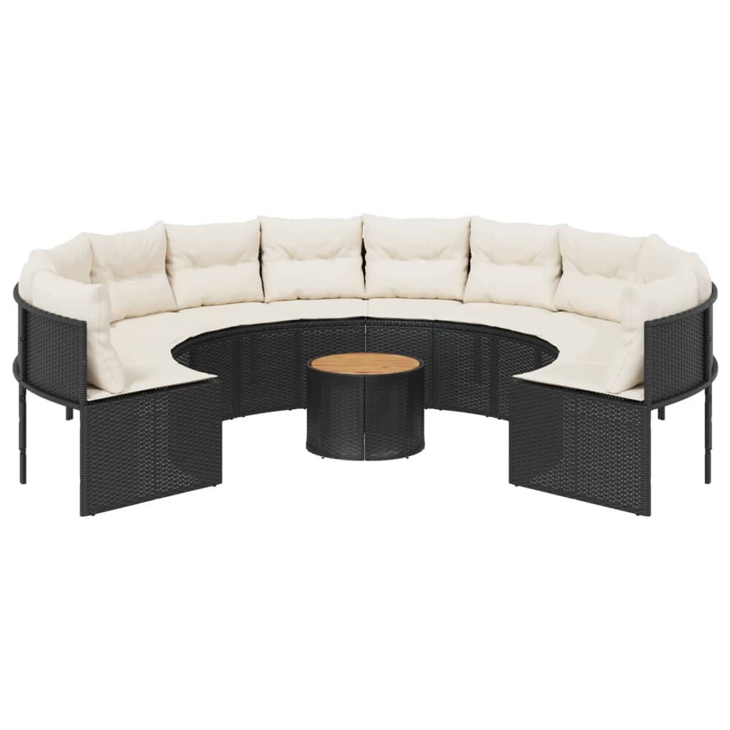 Tuinbank met tafel en kussens rond poly rattan zwart is nu te koop bij PeponiXL, paradijselijk wonen!