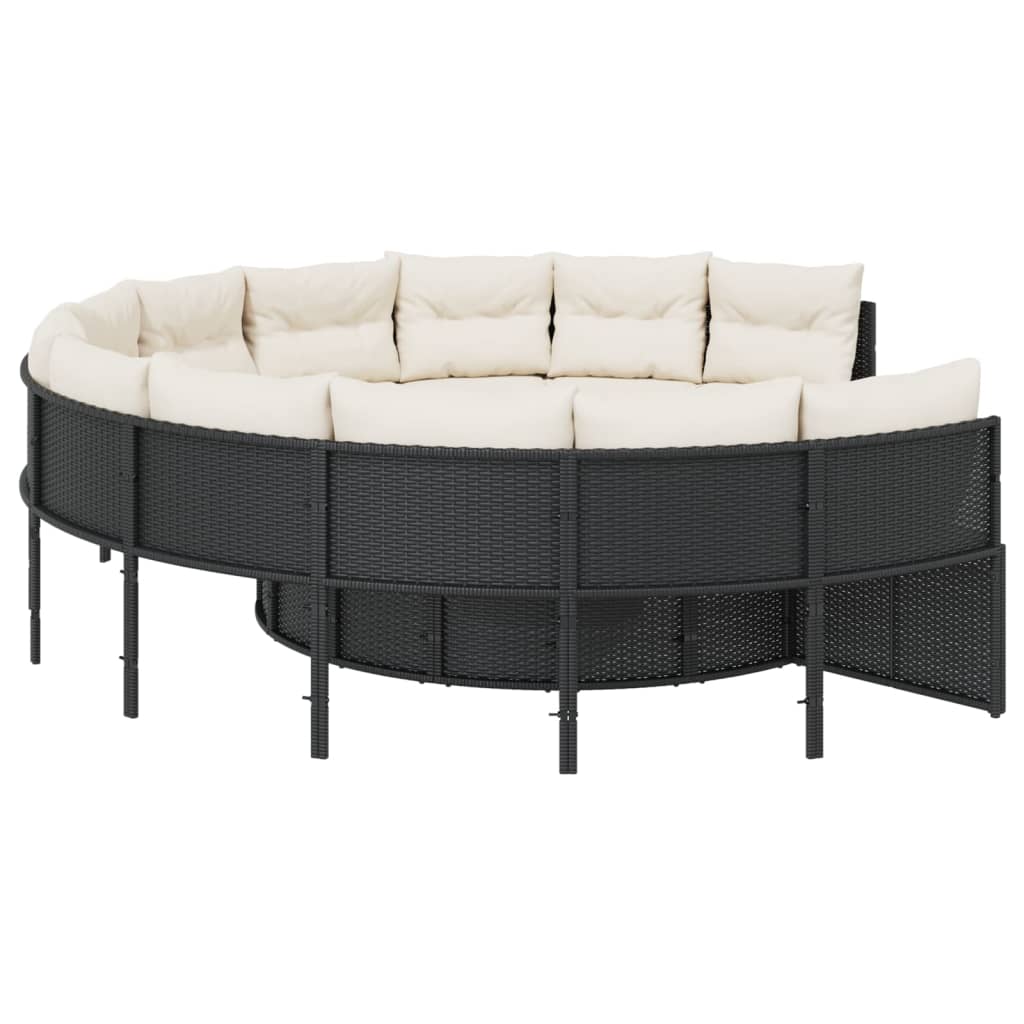 Tuinbank met tafel en kussens rond poly rattan zwart is nu te koop bij PeponiXL, paradijselijk wonen!